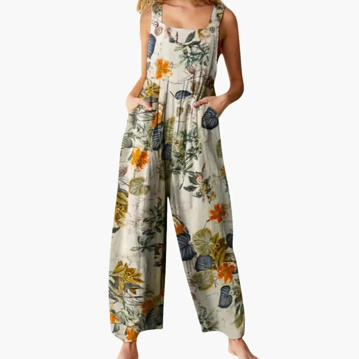 Women’s Wide Leg Jumpsuit with Adjustable Straps – Printed One - Piece