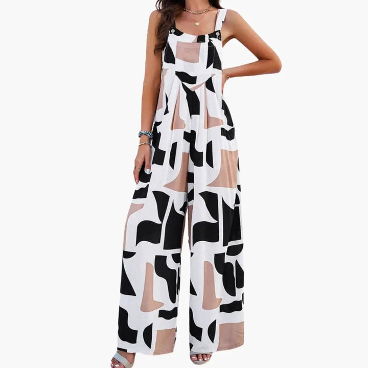 Women’s Wide Leg Jumpsuit with Adjustable Straps – Printed One - Piece