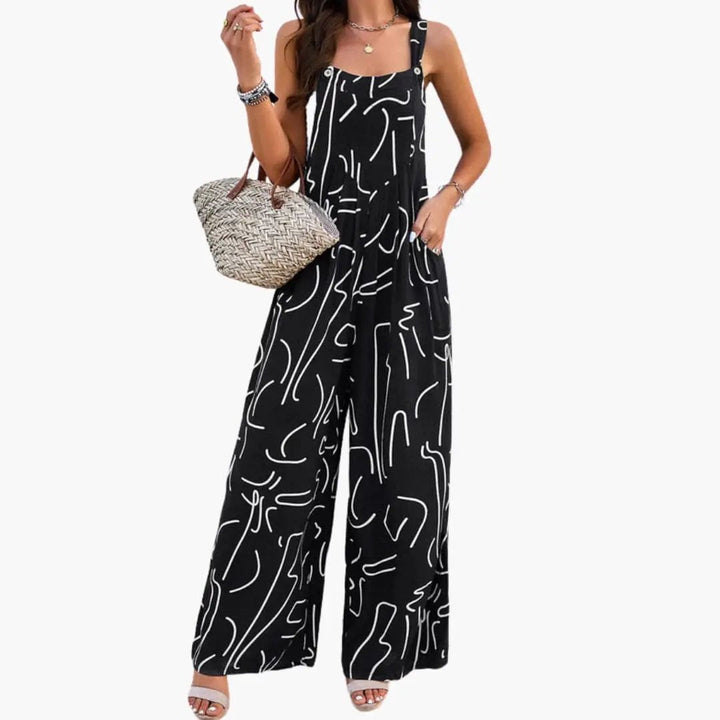 Women’s Wide Leg Jumpsuit with Adjustable Straps – Printed One - Piece