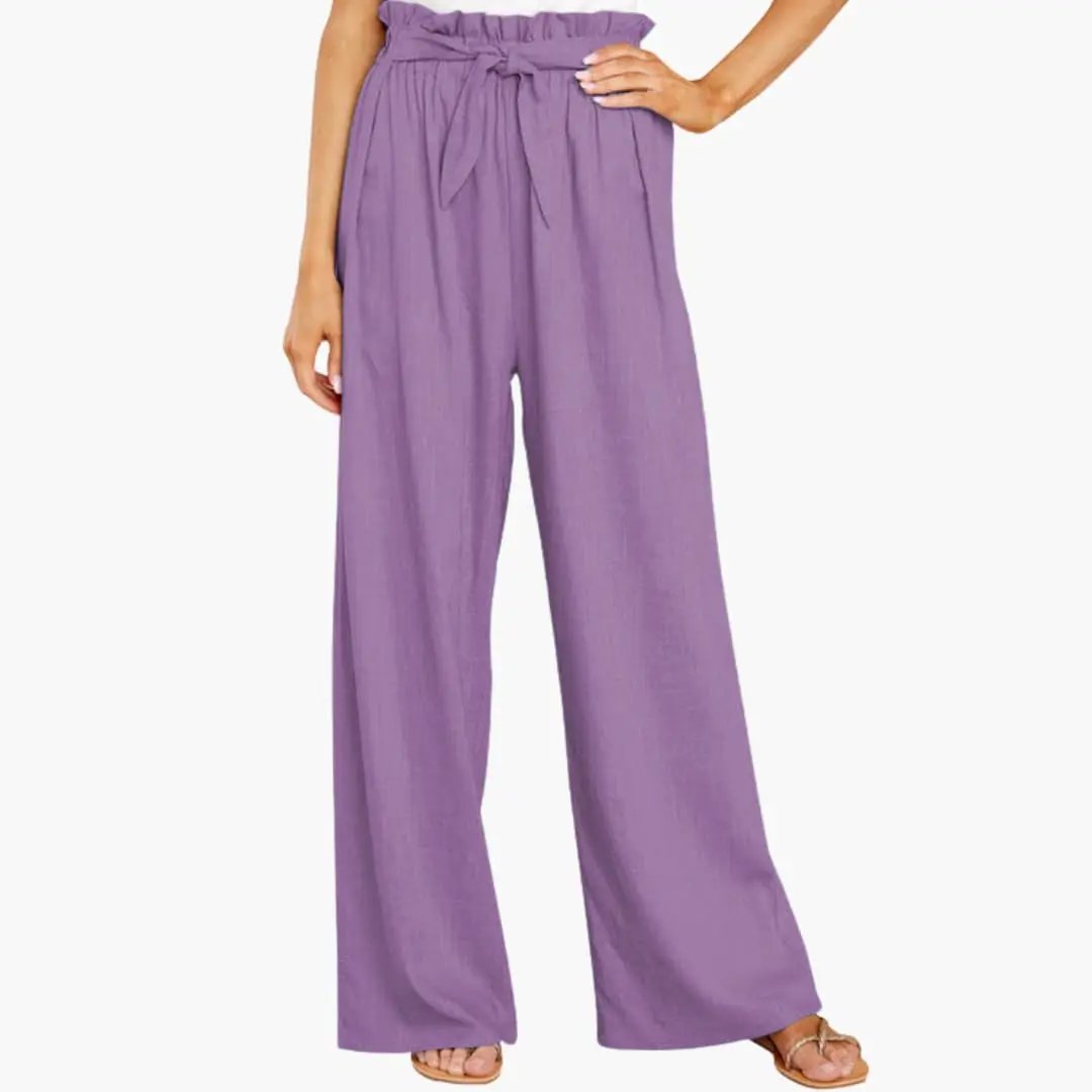 Women’s Summer Pants with Elastic Waistband and Tie Belt