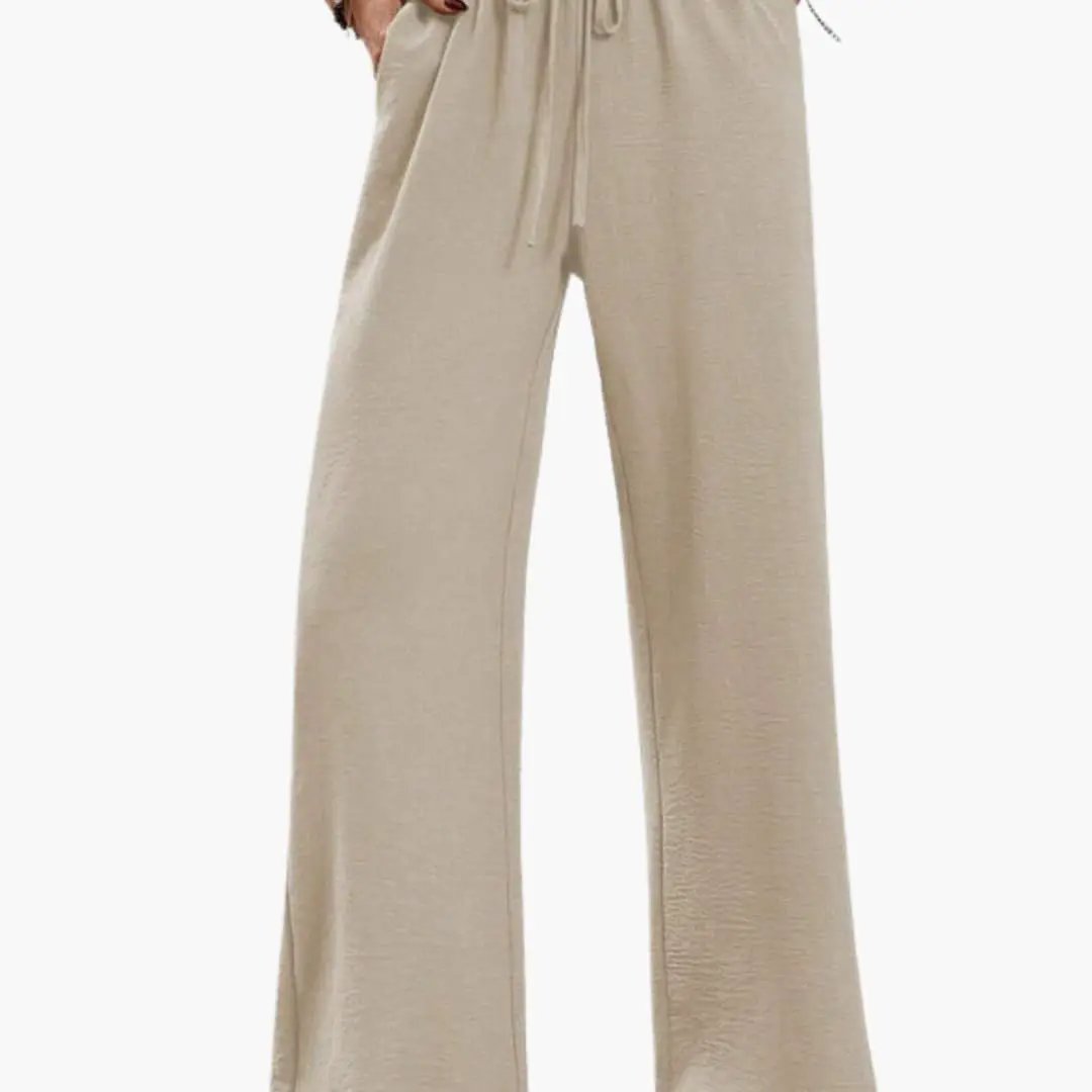 Women’s Wide Leg Pants with Elastic Waistband and Side Pockets