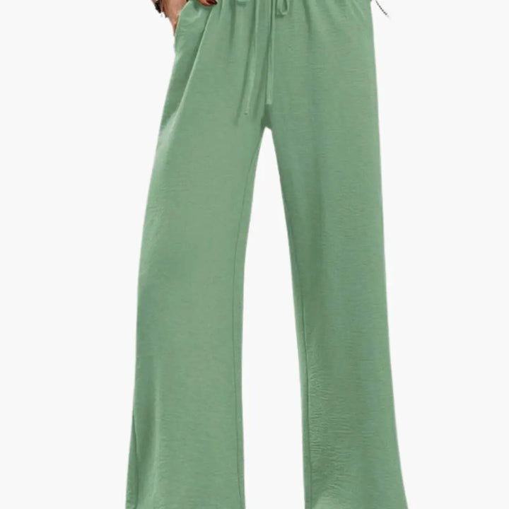 Women’s Wide Leg Pants with Elastic Waistband and Side Pockets