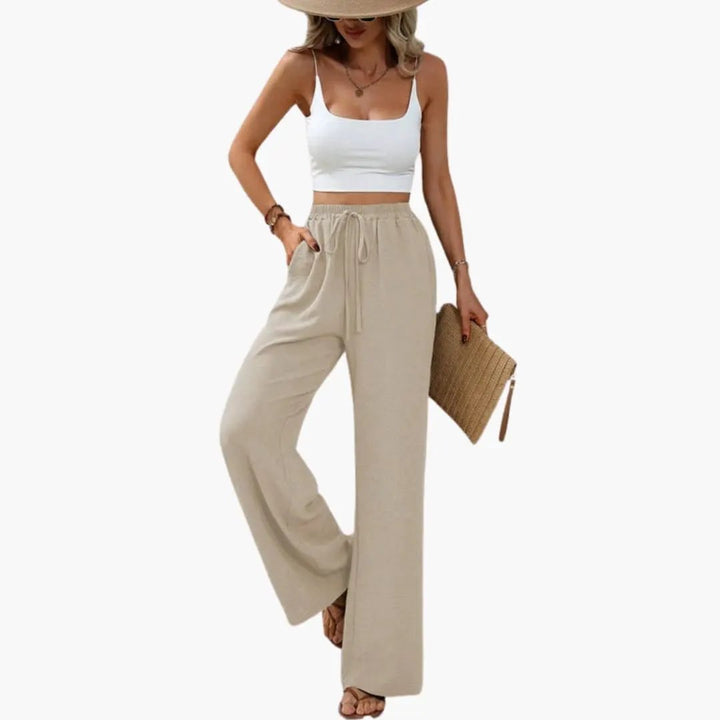 Women’s Wide Leg Summer Pants with Elastic Waist – Pull-On Full-Length Trousers