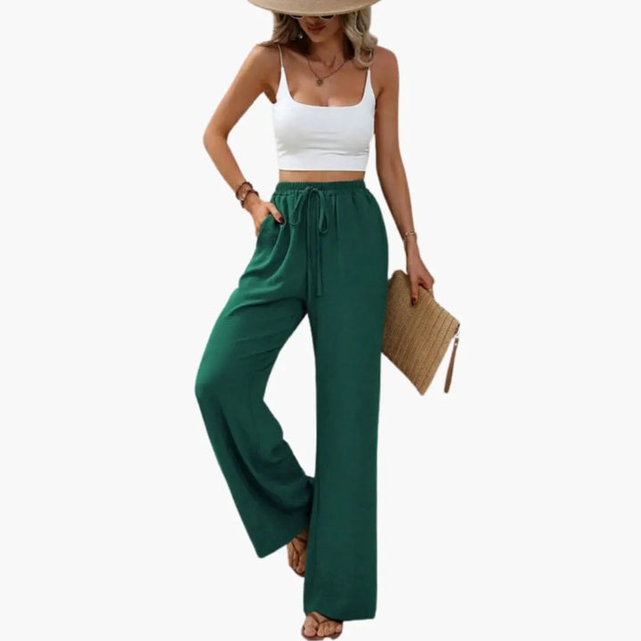 Women’s Wide Leg Summer Pants with Elastic Waist – Pull-On Full-Length Trousers