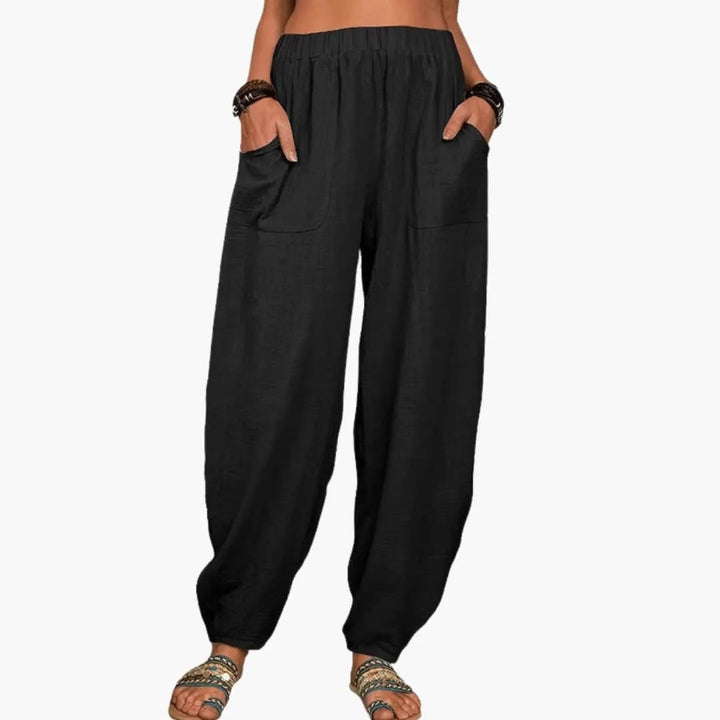 Women’s Wide Palazzo Pants with Stretch Waist and Side Pockets