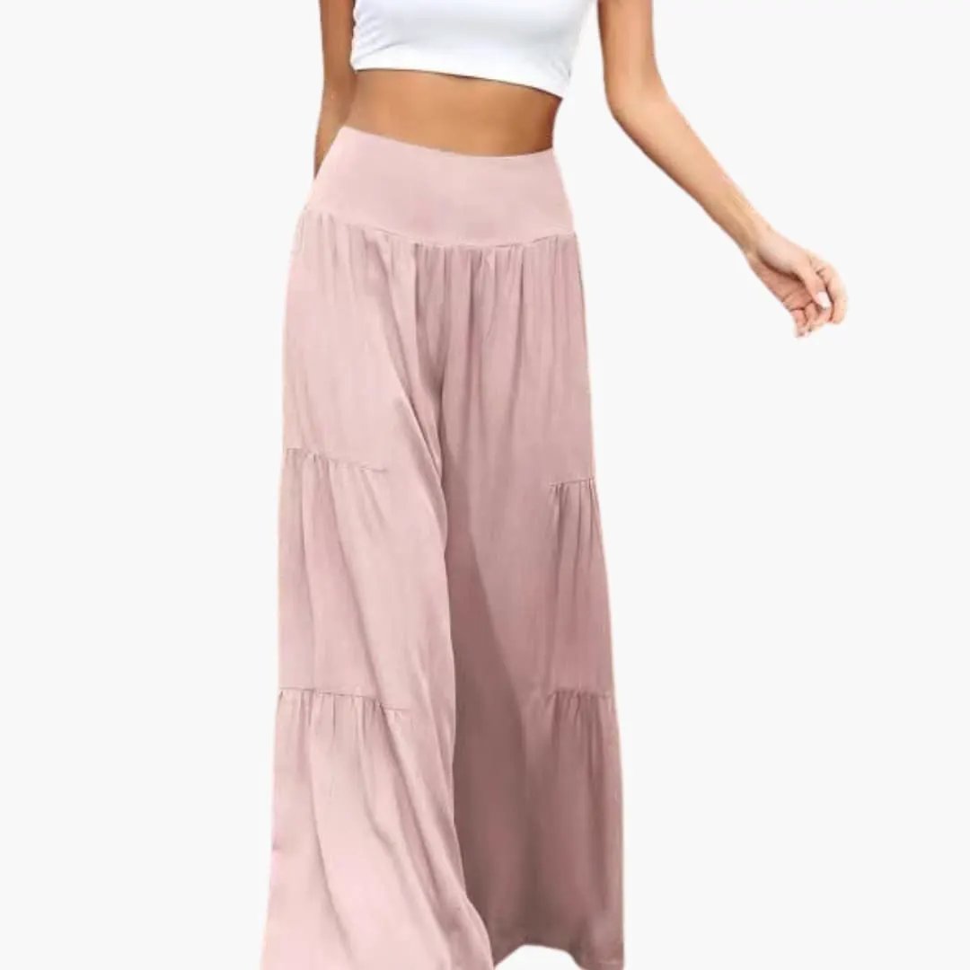 Women’s Wide Leg Pants with Pleats and Elastic Waist