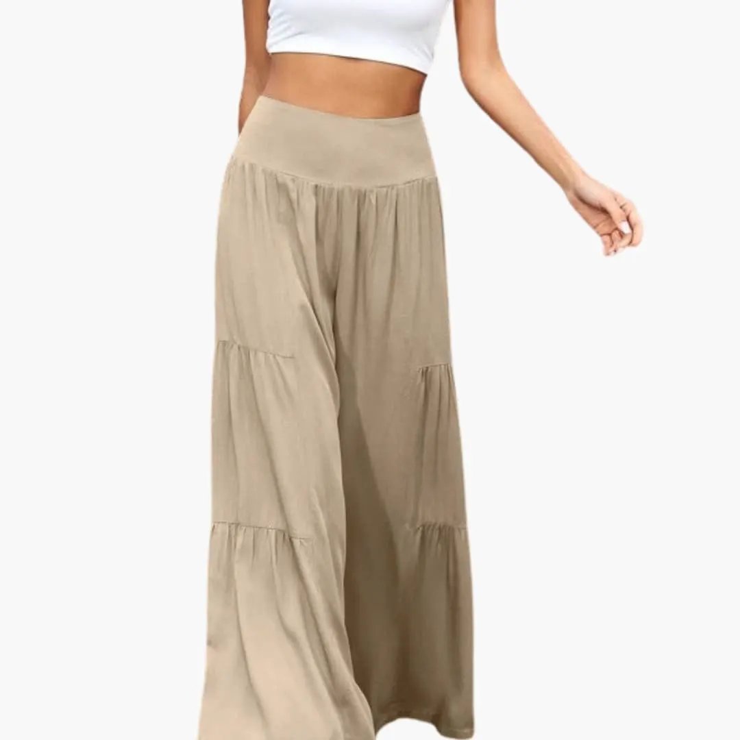 Women’s Wide Leg Pants with Pleats and Elastic Waist
