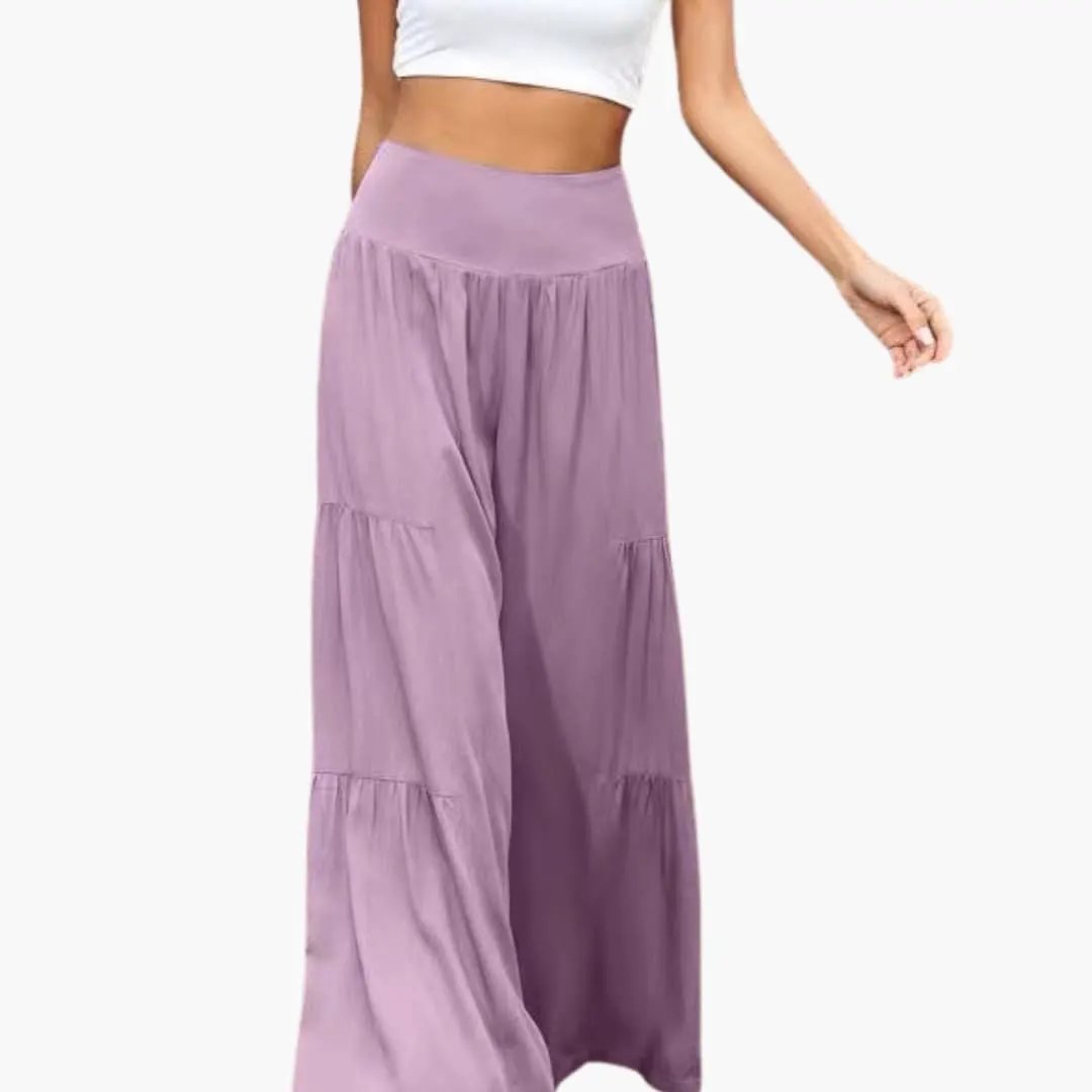 Women’s Wide Leg Pants with Pleats and Elastic Waist