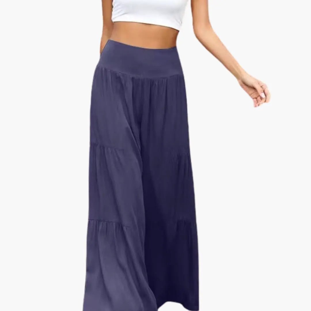 Women’s Wide Leg Pants with Pleats and Elastic Waist