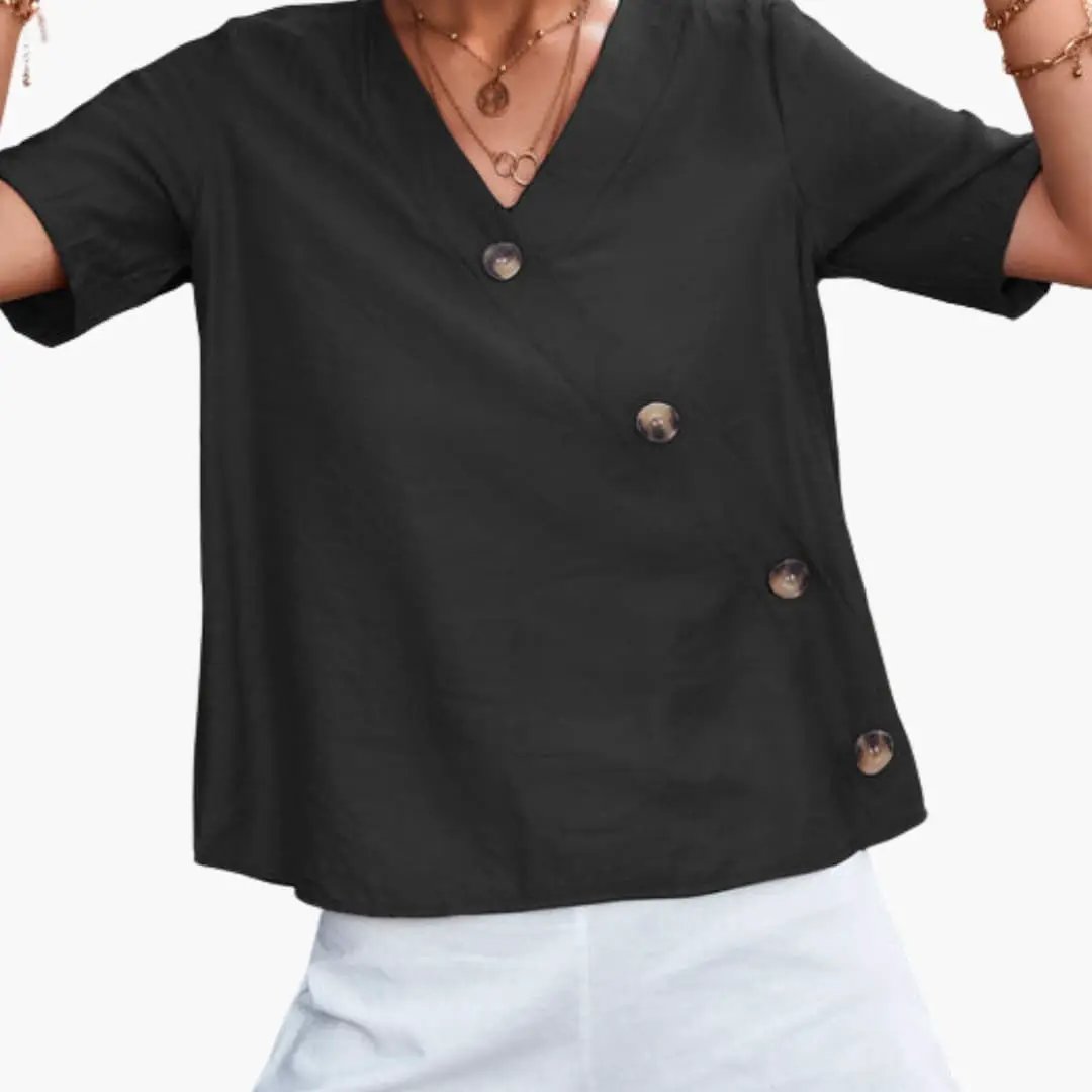 Women's Wrap Front Blouse with Button Details and Short Sleeves