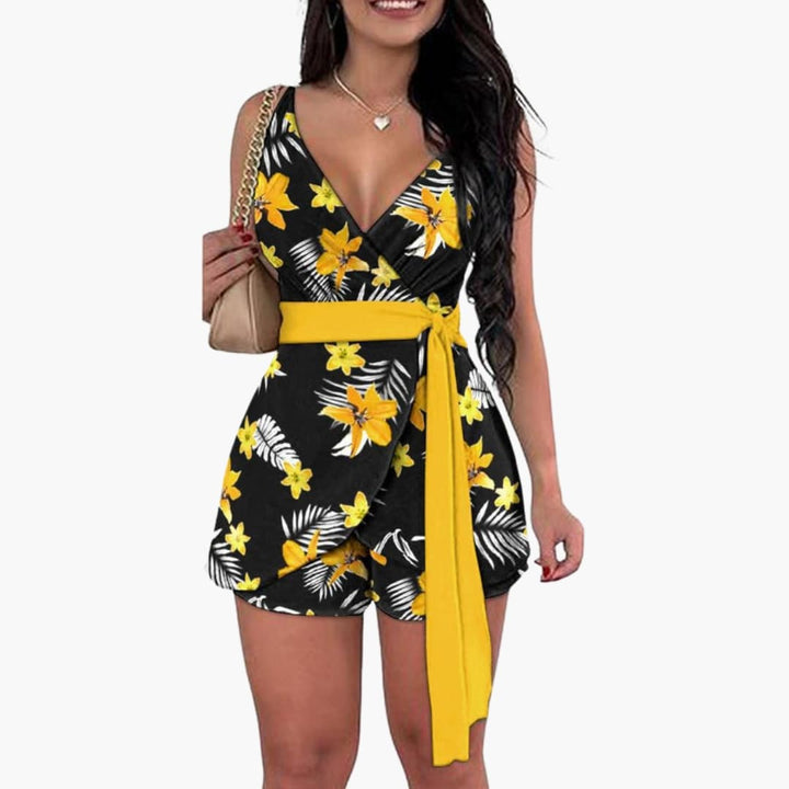 Women’s Wrap Jumpsuit with V-Neck and Printed Surface