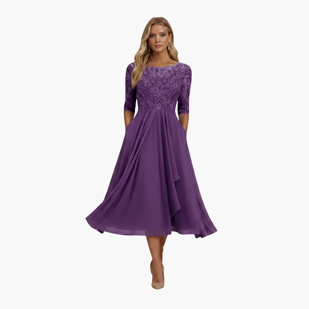 Women’s Round Neck High Waist Midi Dress