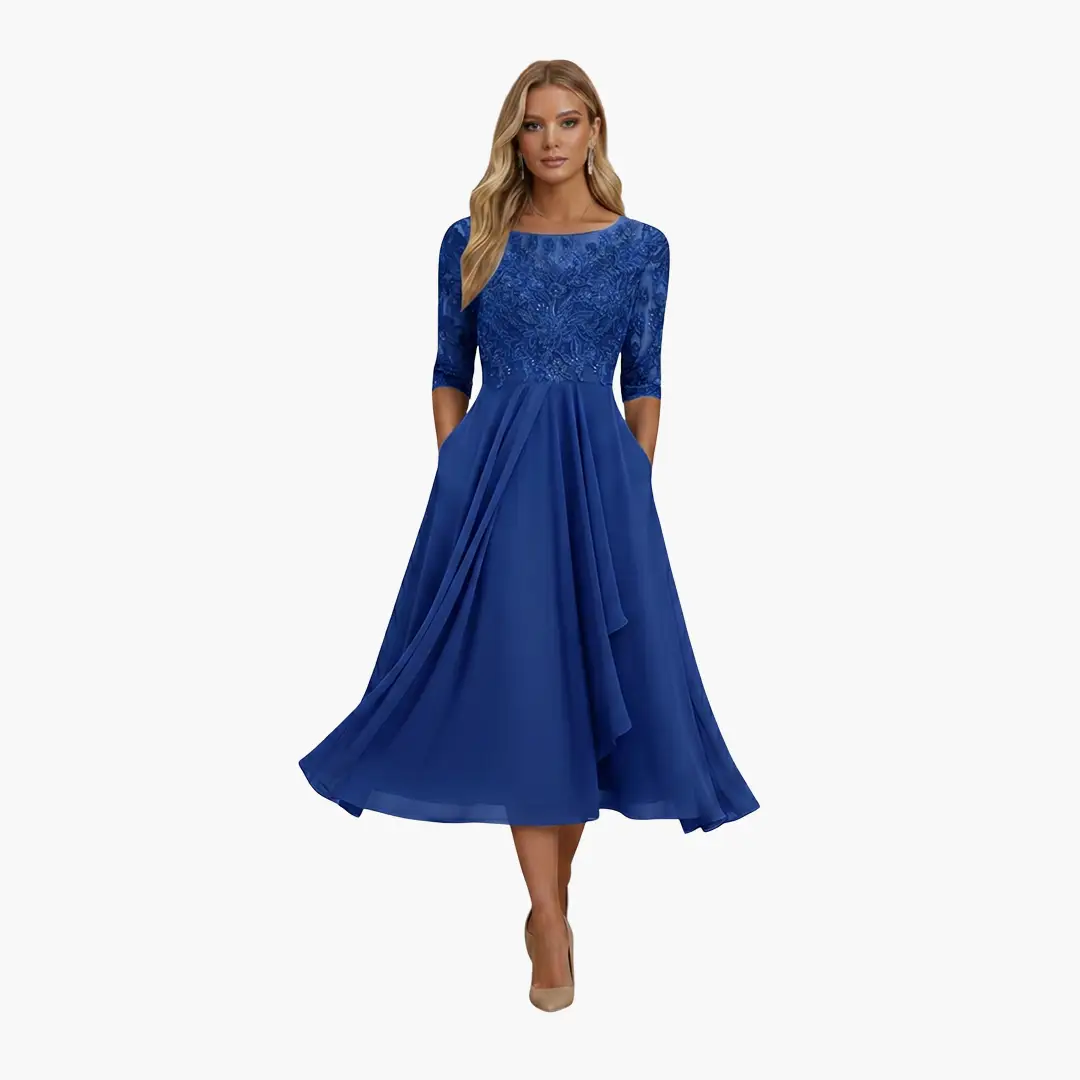 Women’s Round Neck High Waist Midi Dress