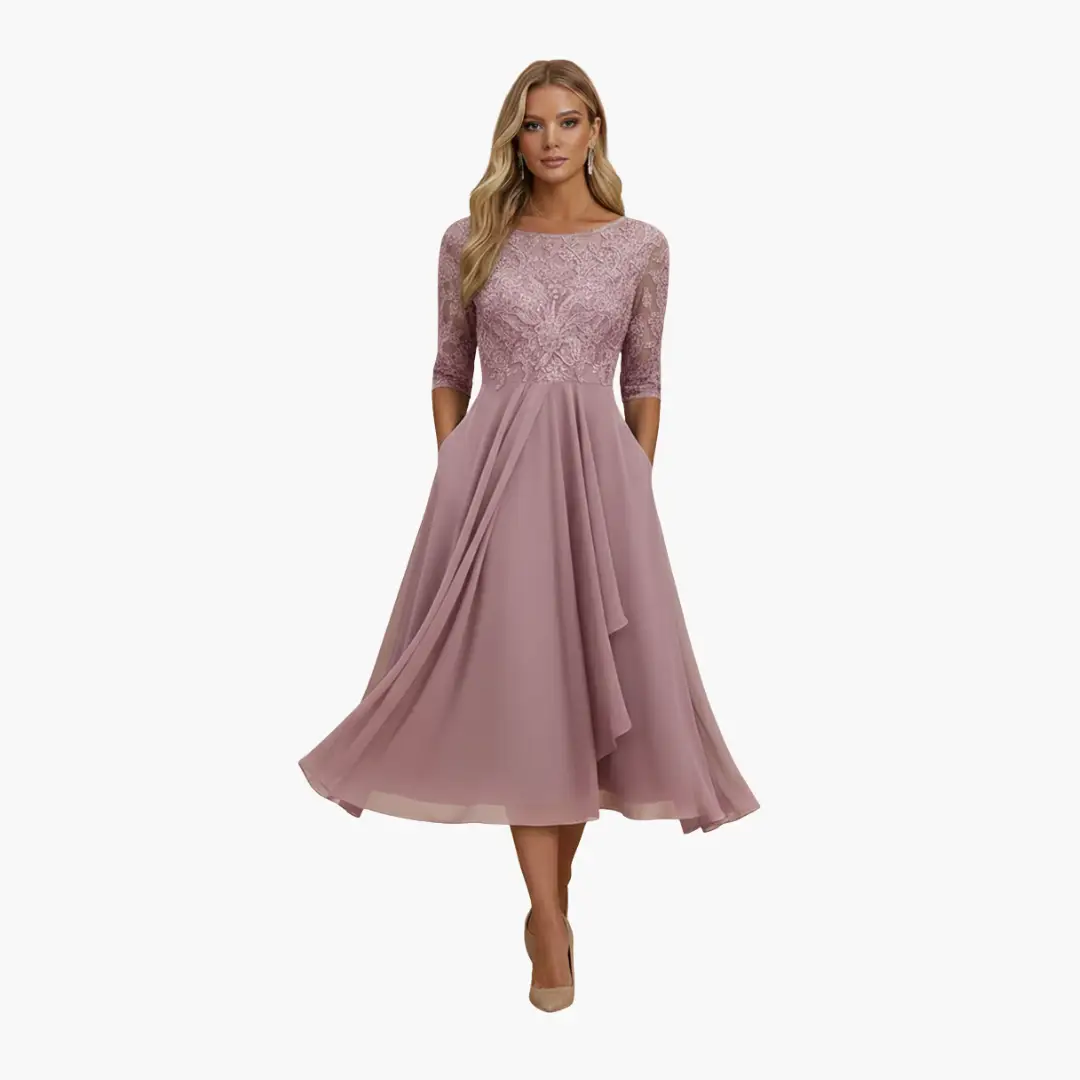 Women’s Round Neck High Waist Midi Dress