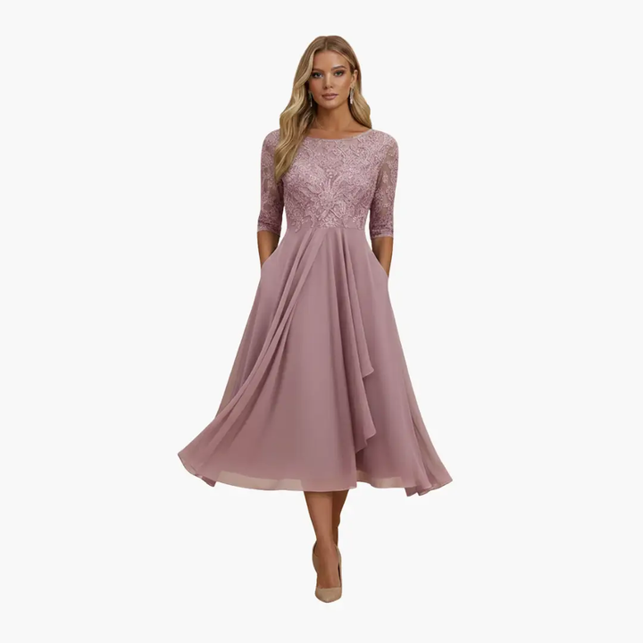 Women’s Round Neck High Waist Midi Dress