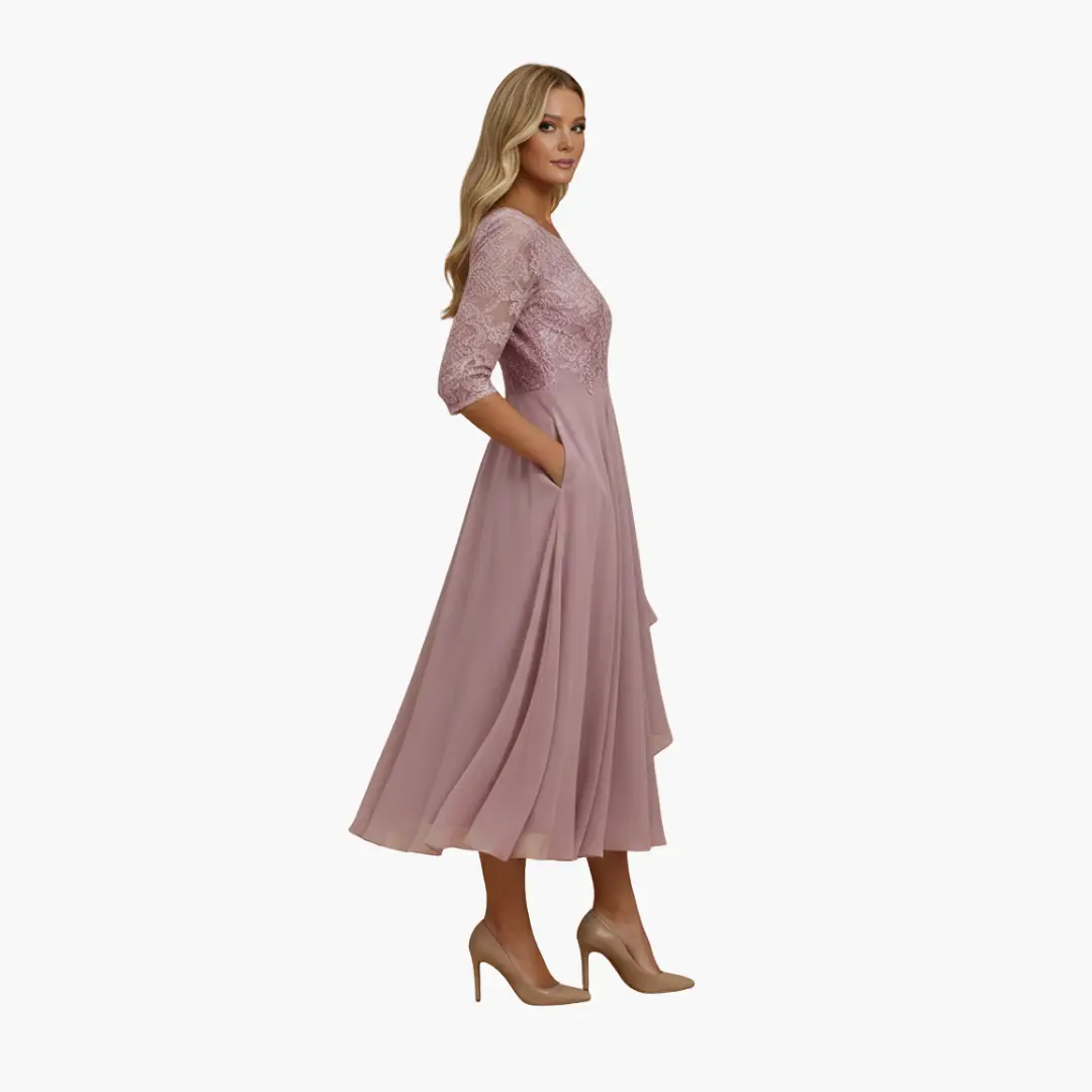 Women’s Round Neck High Waist Midi Dress