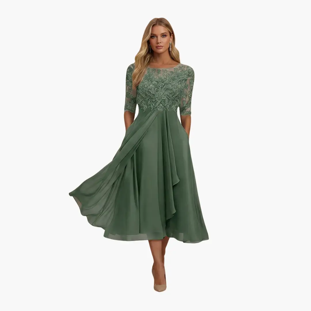 Women’s Round Neck High Waist Midi Dress