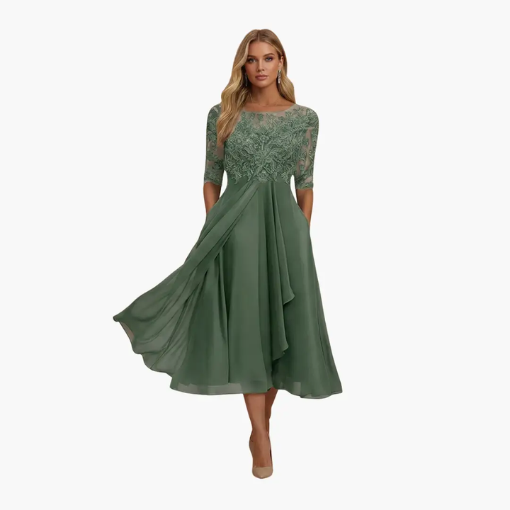 Women’s Round Neck High Waist Midi Dress