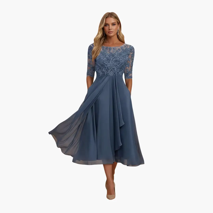 Women’s Round Neck High Waist Midi Dress