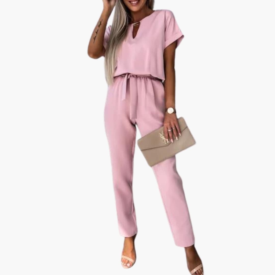 Women’s V - Neck Jumpsuit with Waist Belt