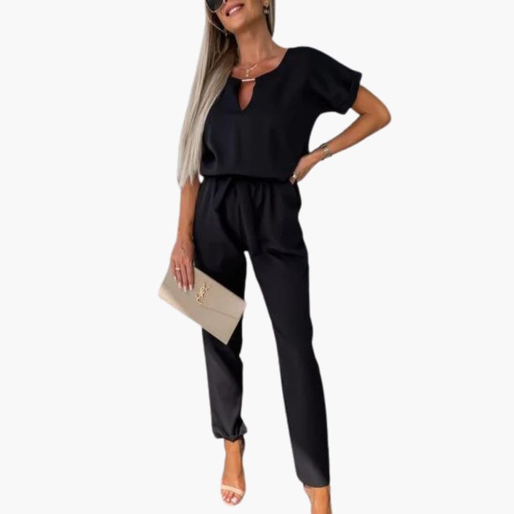 Women’s V - Neck Jumpsuit with Waist Belt