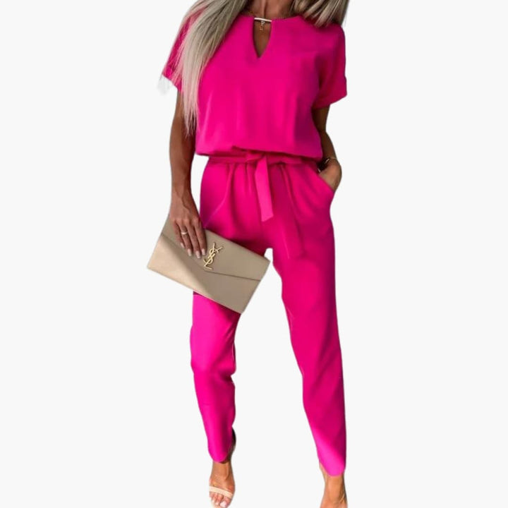 Women’s V - Neck Jumpsuit with Waist Belt